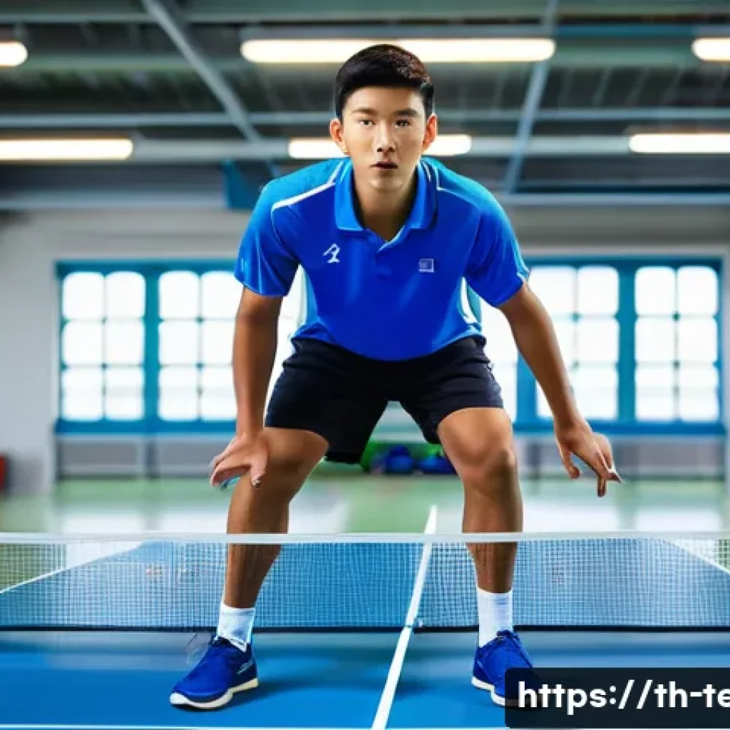 탁구 스매싱 비법 - **Prompt:** A dynamic full-body shot of a diverse table tennis player, focused and in a perfectly ba...
