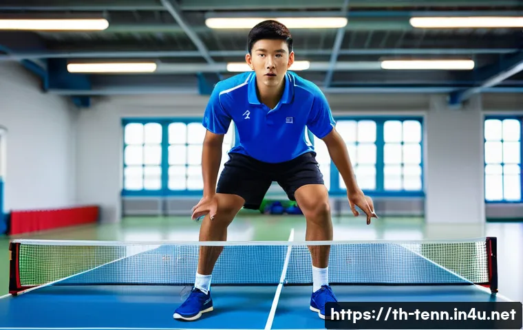 탁구 스매싱 비법 - **Prompt:** A dynamic full-body shot of a diverse table tennis player, focused and in a perfectly ba...