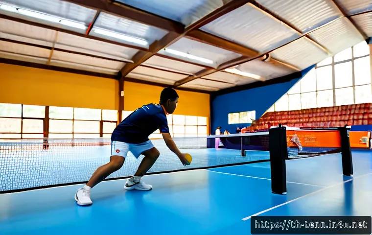 탁구 랠리 연습 도구 - Photorealistic indoor table tennis training scene in Bangkok, Thailand, focused on a Thai adult play...